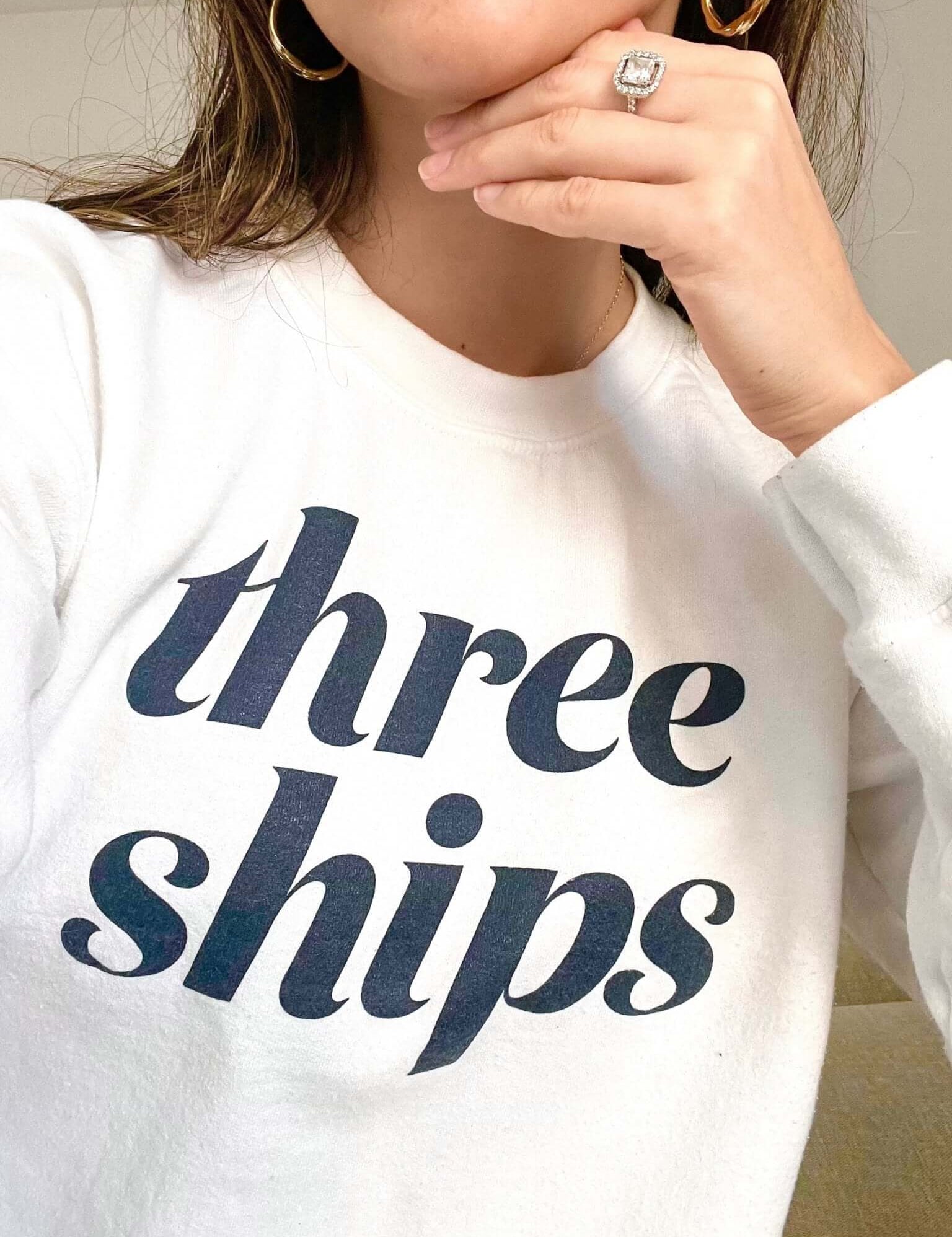 White Three Ships Crew Neck Three Ships Merch Natural Vegan Cruelty-free Skincare